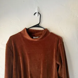 French Laundry Vintage Y2k Mock‎ Neck Velour Long Slv Top L Rust Brown Romantic thumbnail 2