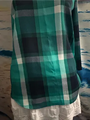 Van Heusen Women’s Green Plaid Long Sleeve Tunic Blouse SZ XXS thumbnail 8