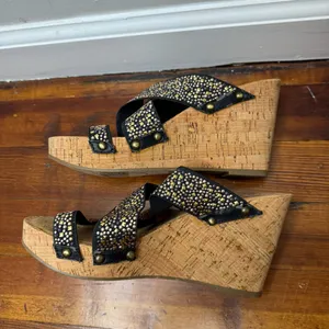XOXO Black Multi-Stud Cork Wedge Sandals thumbnail 2