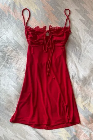 Red Lace Trim Strappy Mini Dress XS thumbnail 1