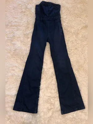 NEW FREE PEOPLE Beckett Strapless Denim Jumpsuit sz 25 thumbnail 5