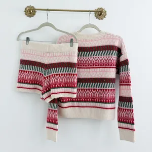 Pink Lily Cream Multi Fair Isle Knit Sweater Short Set thumbnail 8