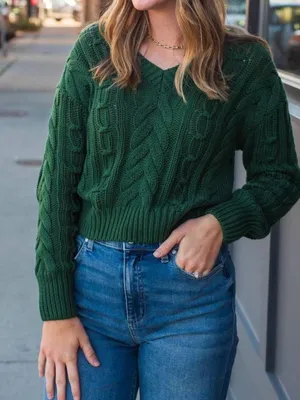 Stitches and stripes v neck cable knit long sleeve sweater size medium thumbnail 1