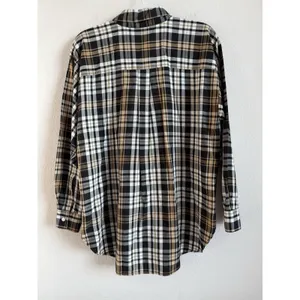 LOFT Womens M Plaid Button Front Shirt Long Sleeve Autumn Fall Cream Brown Black thumbnail 4