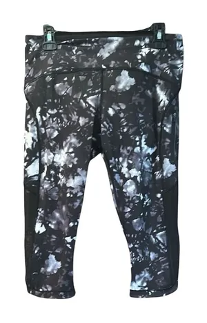 Lululemon Black White Abstract Floral Mesh Crop‎ Leggings Size 8 thumbnail 1