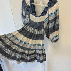 Free People All Lined Up Multi Striped Gauzy Mini Dress Boho Lightweight Blue Sm thumbnail 8