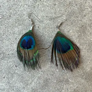 Peacock feather fishhook earrings Blue thumbnail 5