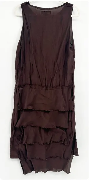 Zara Womens Brown Tiered Ruffle Raw Hem Avant Garde Boho Midi‎ Dress Size L thumbnail 1