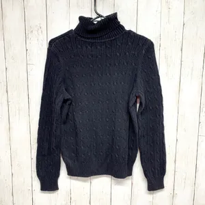 St. Johns Bay Classic Cable Turtleneck Womens Size M Navy‎ Blue Sweater Cotton thumbnail 6
