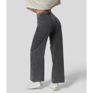 Halara Flex High Waisted Pockets Wide Leg Work Jeans Washed Black XS Regular thumbnail 2