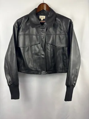 Women’s Open Edit Size 1X Black Faux Leather Biker Jacket thumbnail 1