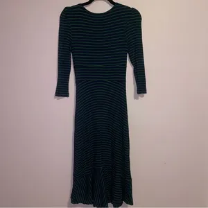 Anthropologie Maeve XS Midi Dress Blue Green Stripe 3/4 Sleeve thumbnail 7