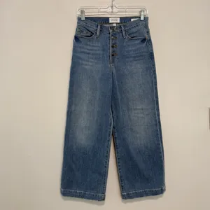 Frame Ali Wide Leg Crop Exposed Button Fly Jean‎ in Yorkshire Blue Size 26 thumbnail 2