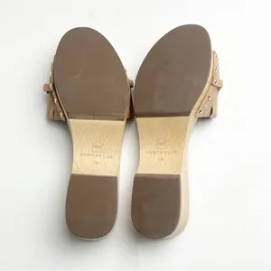 ANN TAYLOR Missy Leather Dominican Sand Chain Wooden Mule Clog Slides, Size 7 thumbnail 4