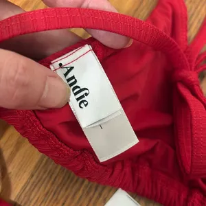 Andie String Bikini‎ Set Ribbed Flame Red size S NWOT thumbnail 5