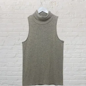 Feel The Piece Oatmeal Sleeveless Knit Turtleneck Top M/L Ribbed Luxe Boho thumbnail 3