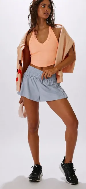 Free People Movement Get Your Flirt On Shorts Small Blue Gray Lined Pockets thumbnail 1