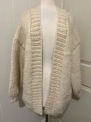 Handmade Heavy Knit‎ Crochet Open Cardigan Sweater Oversized Chunky Fall Grandma thumbnail 1