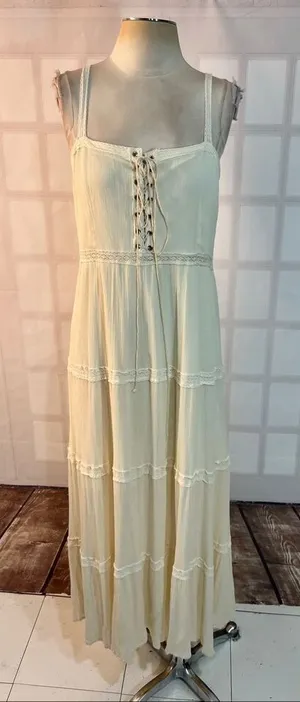 Easel Cream Sleeveless Lace-Up Corset-Style Bodice Tiered Maxi Dress Size Large thumbnail 1