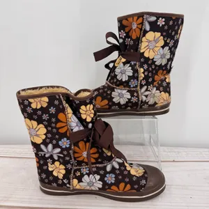 No Boundaries Lexie Boots Brown Corduroy Retro Floral Flower Power Boho Hippie 8 thumbnail 4