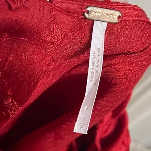 Free People Foolish Heart Midi Dress S Red Bow Jacquard Lace Romantic Coquette thumbnail 5