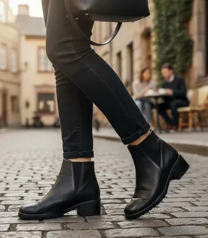 Impo Katrina Black Leather‎ Square Toe Block Heel Ankle Boots Womens 9B Stretch thumbnail 1