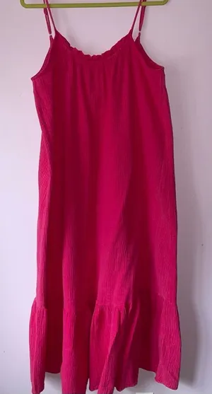 143 Lovestory Size M Pink Maxi Dress Gauzy Cotton Oversized Ruffle thumbnail 1