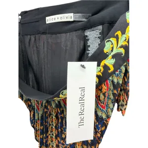 Alice + Olivia Copen Wide Leg Pleated Pants 8 Paisley Baroque Palazzo Culottes thumbnail 8