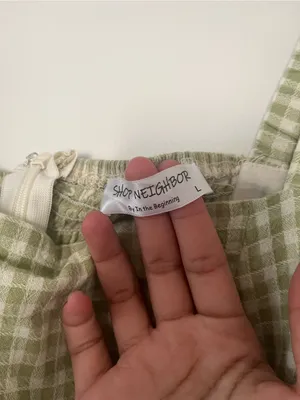 Sage Green White Gingham Puff Sleeve Mini Dress Large Cottagecore Western Farm thumbnail 4