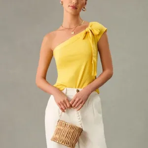 Anthropologie Maeve One Shoulder Bow Top Yellow Size Small New thumbnail 11