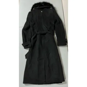 Guess Black Fur Wool Belted Trench Coat Peacoat Winter Jacket Size S 🖤 thumbnail 4