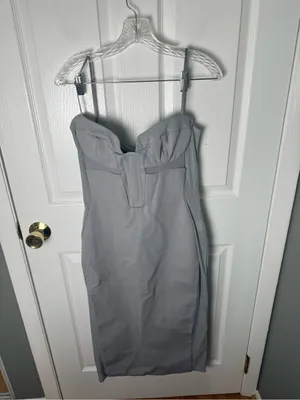 House of CB KIKI Light Grey Mesh Panelled Bodycon Midi Dress L thumbnail 2