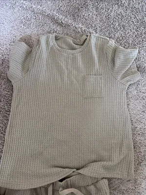 Waffle-Knit Women's Pajama Set — Short Sleeve Top & Drawstring Pants / D27 thumbnail 3