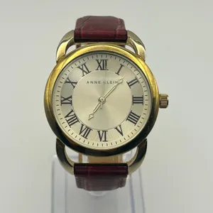Anne Klein Gold Tone Red Genuine Leather Roman Numerals Markers Women’s Watch thumbnail 2