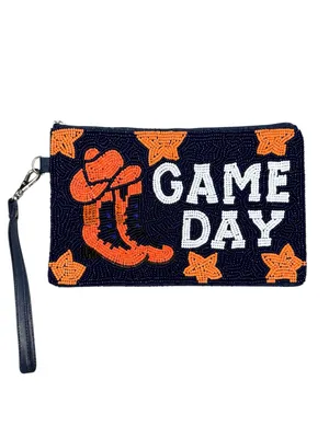 Viola NWT Beaded Game Day Cowboy Boots Western Wristlet Clutch Navy Orange thumbnail 2