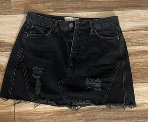 We the free black button up denim skirt thumbnail 1