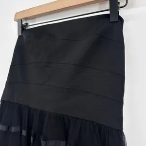 Vera Wang Black Illusion Stripe Strapless Tulle Ribbon‎ Cocktail Midi Dress SZ 6 thumbnail 3
