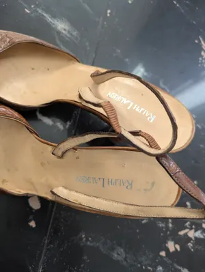 Vintage Ralph Lauren Brown Crocodile Leather Slingback Heels Size 8 thumbnail 5