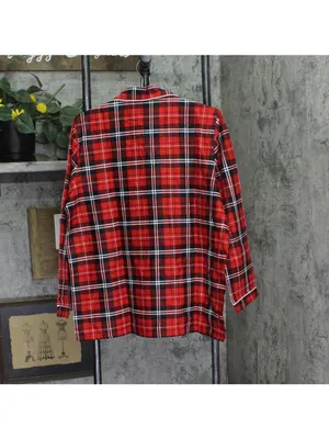 NWT Casual Nights Cotton Long Sleeve Button Down Pajama Set Red Black Plaid L thumbnail 4