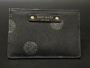 KATE SPADE Haven Lane Graham Glitter Black Crossgrain Leather Card Case Wallet thumbnail 1