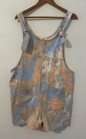 Entro Tie Dye Shorts Romper Pockets Cotton Artsy Boho Hippie Summer NWT L *Read thumbnail 1