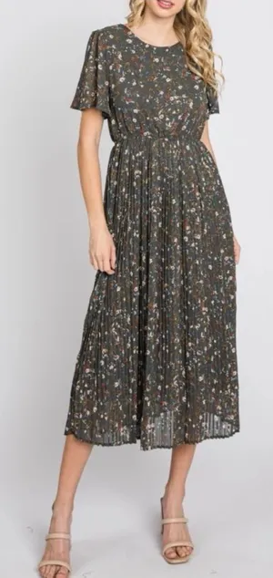 Baltic Born Belfast Pleated Midi Dress Antique Jade Floral Cottagecore thumbnail 1