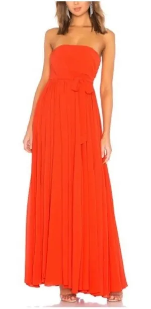 Michael Costello x REVOLVE Strapless Maxi Dress Orange Red Pleated Gown Small thumbnail 1