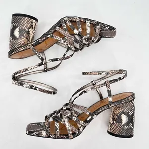 Sam Edelman Daffodil Taupe Snakeprint Ankle Wrap Block Heel Strappy Sandals Sz 9 thumbnail 6