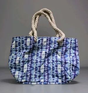 OdyseaCo Beach Bag Large Waterproof Canvas Tote Blues Teal Waves Rope Handles thumbnail 1
