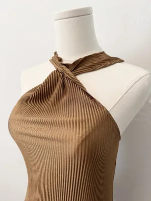 Song Of Style Pluto Dress Size Small Brown Satin Twist Ribbed Mini Romantic Chic thumbnail 5