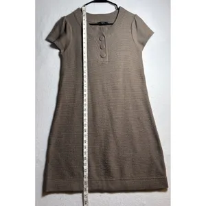 Mossimo Womens Taupe Brown Henley Sweater Dress Short Sleeve Knit Mini Size M thumbnail 6
