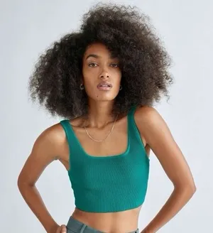 Aritzia Babaton Women's Sculpt Knit Squareneck Cropped Tank Teal Green S Ribbed thumbnail 1