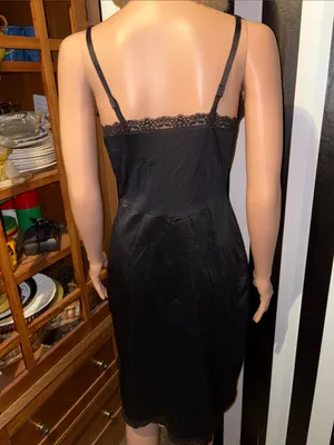 70s Vintage Black Lace Trim Slip Chemise Dress or Sleepwear Loungewear Small 4/6 thumbnail 5