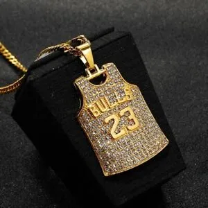 23 Chicago Bulls Michael Jordan NBA Jersey Necklace - Gold Colored - Rhinestone thumbnail 1
